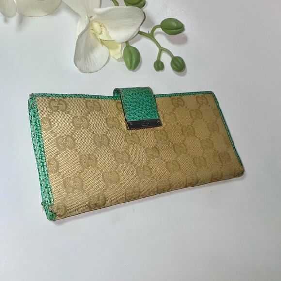 Gucci Tan and Green Continental Wallet - Picture 15 of 16